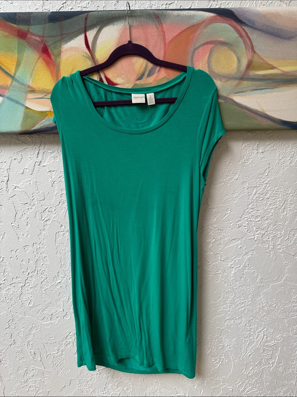 Chico's Teal Scoop Neck Short Sleeve Dress
